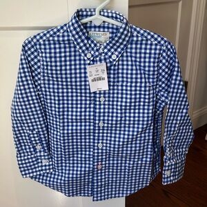 Crewcuts by J Crew boys size 2 blue and white check button down shirt -NWT